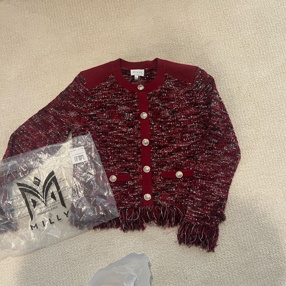 Milly Burgundy Tweed Sweater